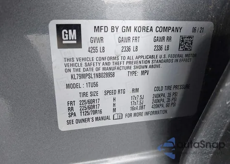 2022 Chevrolet Trailblazer Fwd Lt из США, поврежденный, VIN KL79MPSL1NB028958